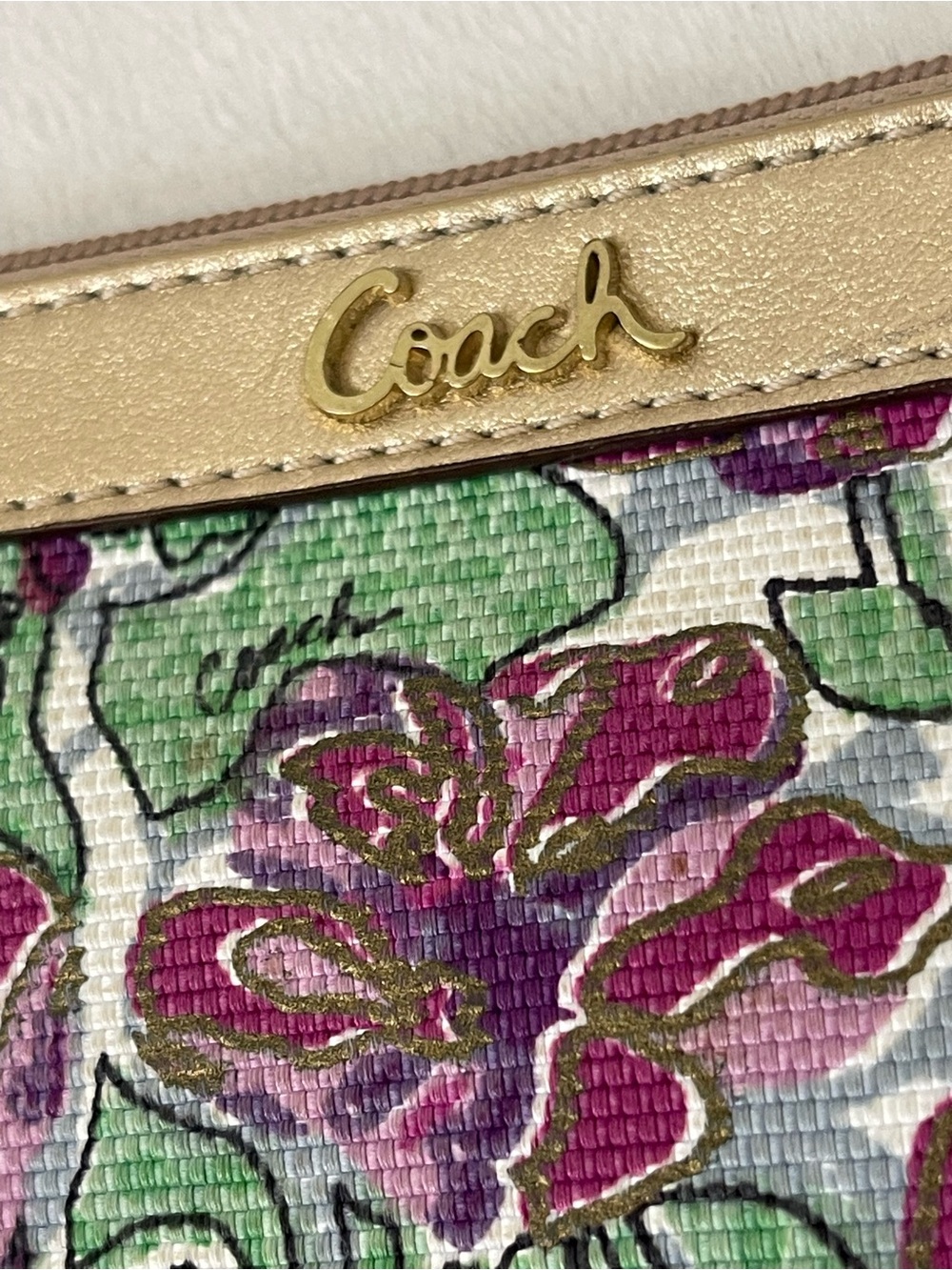 Coach Ashley Iris Pink Floral Canvas Wristlet with Gold Trim - Picture 2 of 10